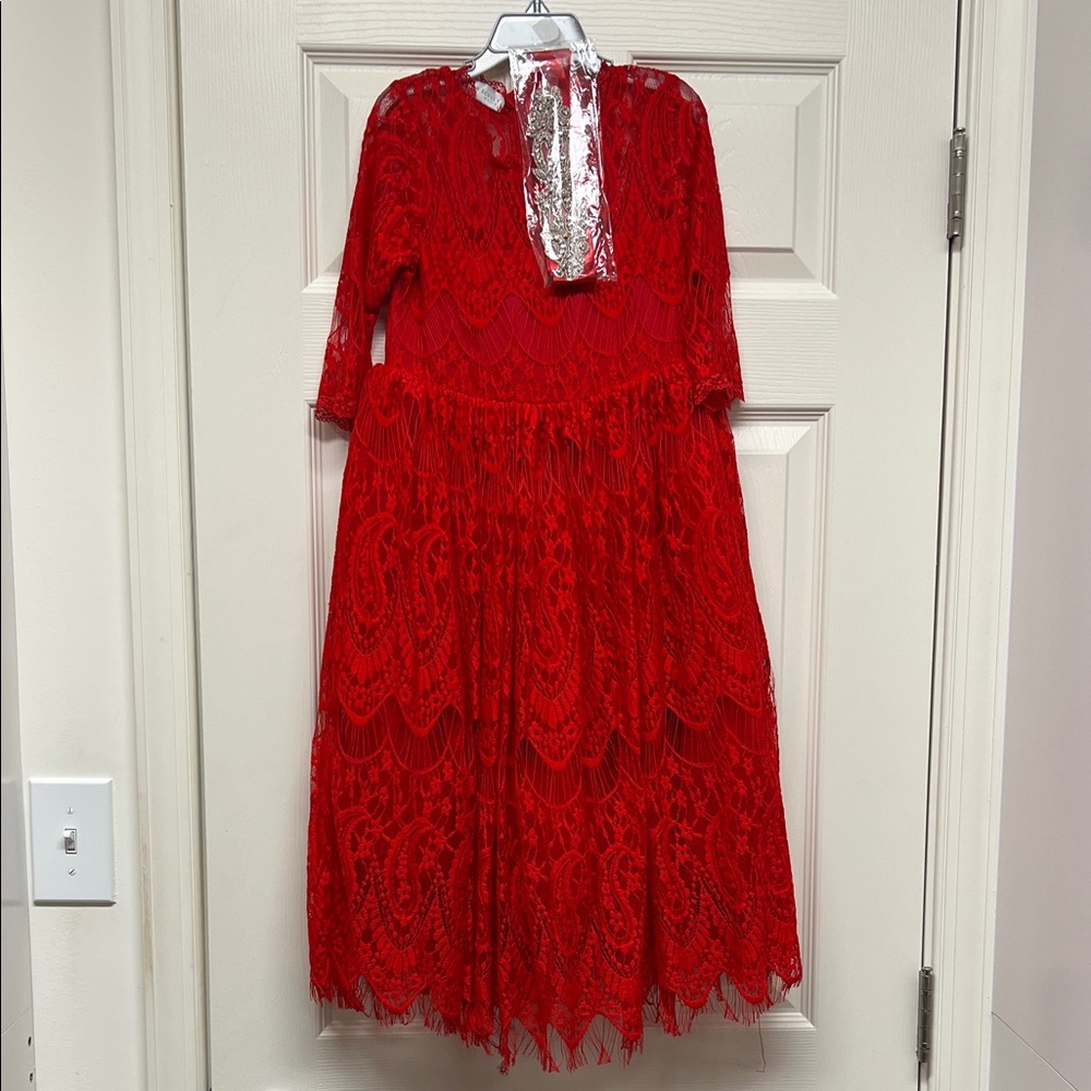 Elegant Red Lace Kids Formal Dress